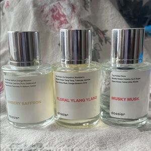 Dossier perfume lot: Ambery Saffron, Floral Ylang Ylang, Musky Musk